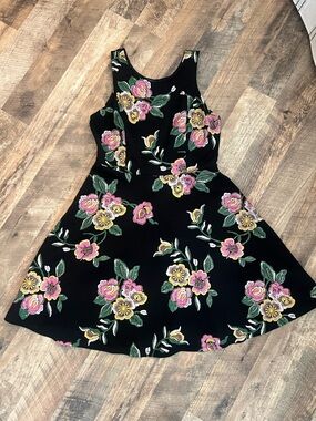 Soprano Black Dress with Pink & Yellow Floral Accents